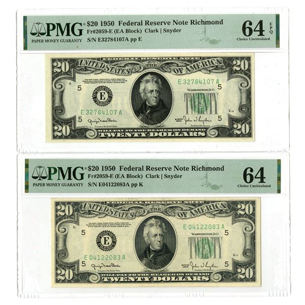 U.S., F.R.N., $20, Series 1950, Fr.# 2059E, Issued Banknote Pair.