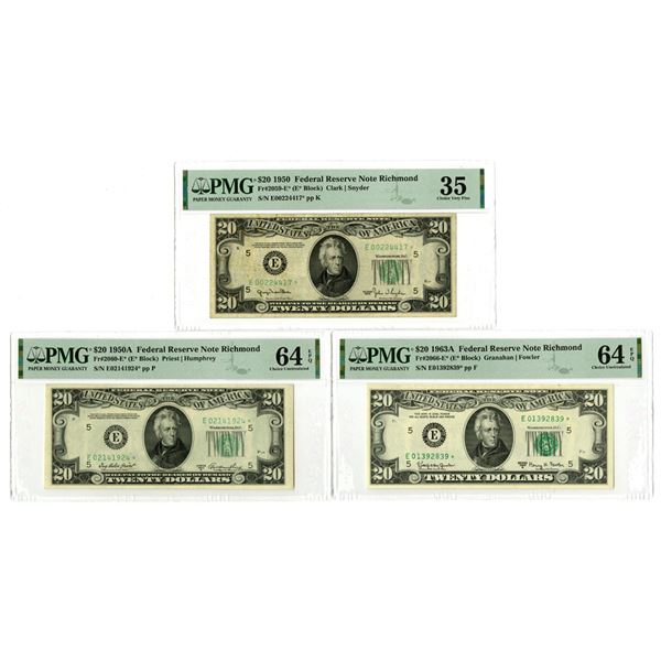 U.S. F.R.N., $20, Series 1950, 1950A, and 1963A, Trio of Issued Star Notes.