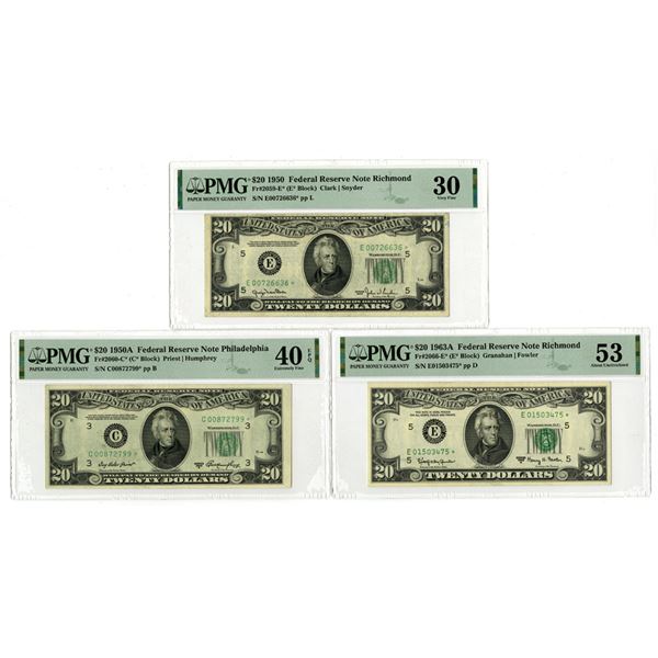 U.S., F.R.N., $20, Series 1950 to Series 1963A, Issued Replacement Note Trio.