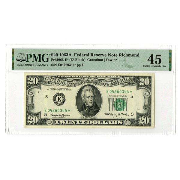 U.S., F.R.N., $20, Series 1963A, Fr.# 2066E*, Issued Star Note.