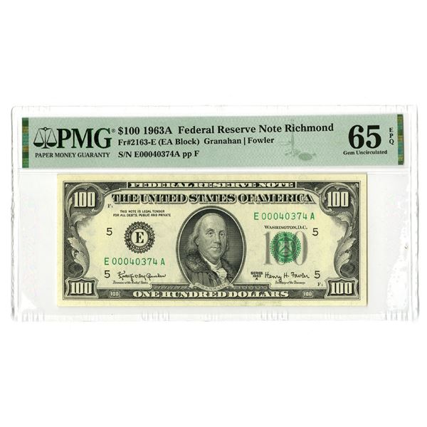 U.S., F.R.N., $100, Series 1963A, Fr.# 2163-E, Issued Banknote.