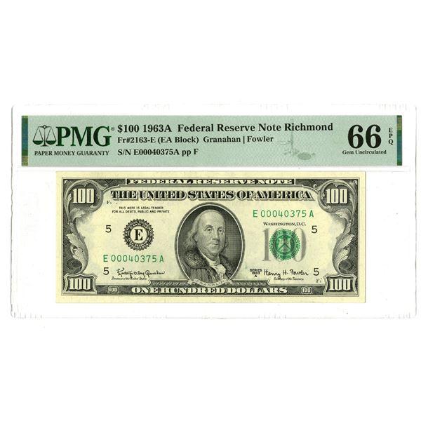 U.S., F.R.N., $100, Series 1963A, Fr.#2163E, Issued Banknote.