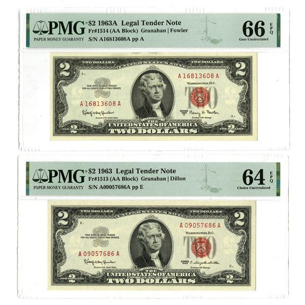 U.S. Legal Tender Note, $2, Series 1963 and 1963A, Issued Banknote Pair.