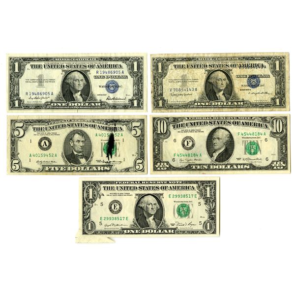 U.S., F.R.N., and Silver Certificates, 1957 to 1981, Error Note Assortment