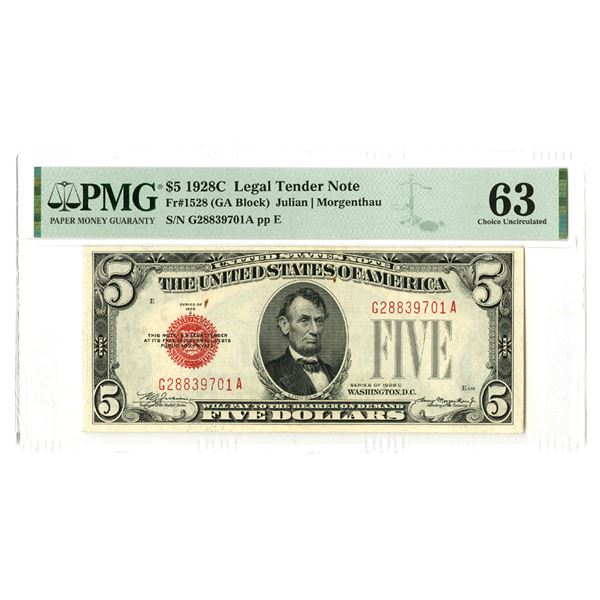 U. S. Legal Tender Notes, $5, Series of 1928C, Fr.# 1528, Issued Banknote.