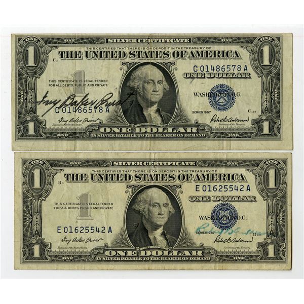 U.S. Silver Certificates, Series of 1957 Courtesy Autographed Banknote Pair.