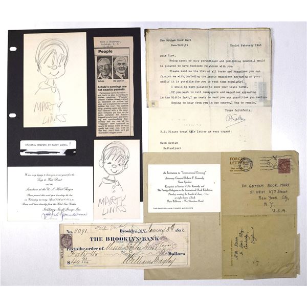 Eclectic Autograph Collection Featuring Signed Checks, Letters, Invitations, and Original Art