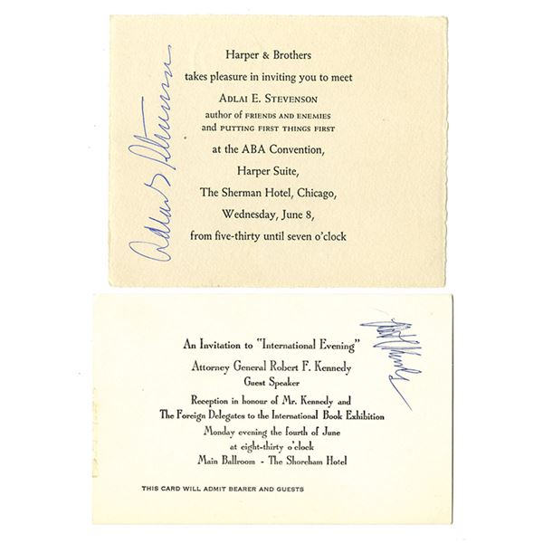 Robert F. Kennedy & Adlai E. Stevenson Signed Dinner Invitations, ca. 1950-60s.