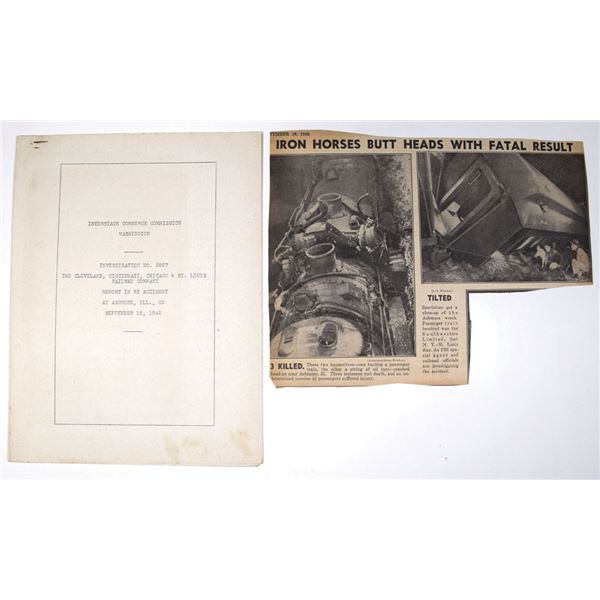 Interstate Commerce Commission Investigative Railroad Accident Reports with Newspaper Articles and D