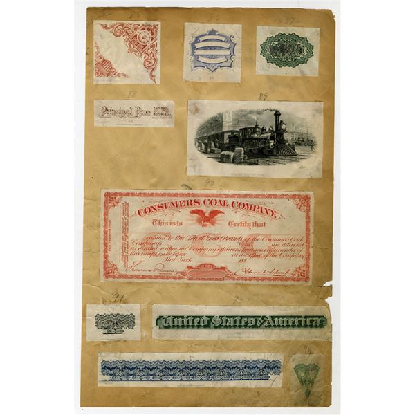 NY. Hamilton Bank Note Co., ca.1880s), Intaglio Proof Vignette Record Book Page with 10 Proof Vignet