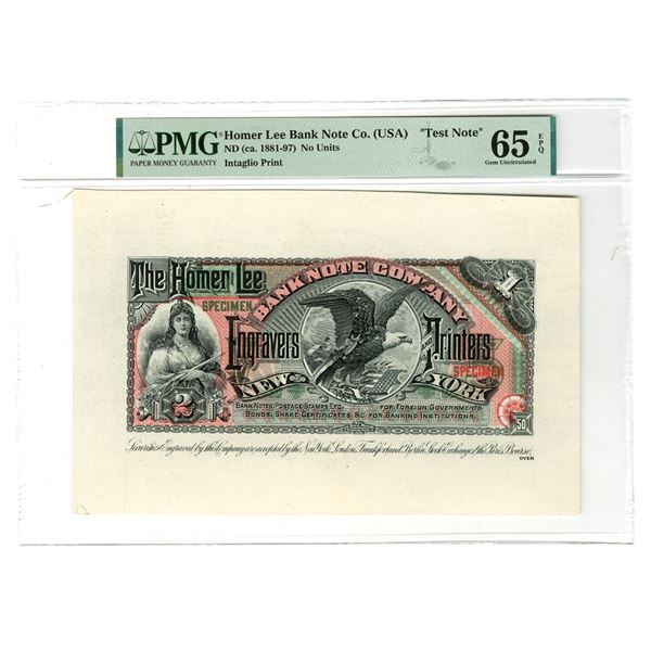 NY. Homer Lee Bank Note Co., ND (ca.1881-1897), Security Printer Specimen Advertising Note.