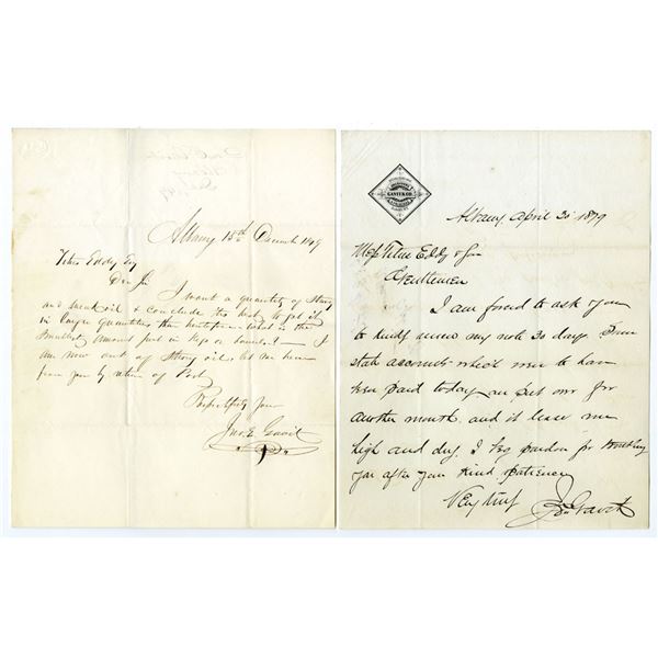 NY. John Gavit, Security Printer, Hand Written Letters in Gavit's Hand, 1849 & 1879