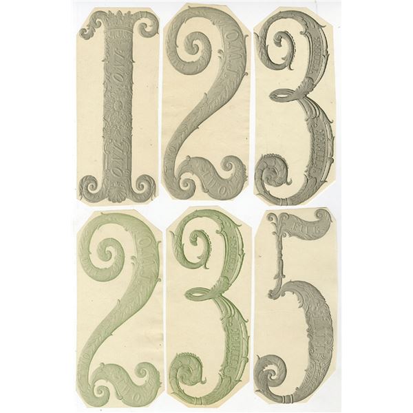 NY. PA. ABNC, Intaglio Proof Numeral Denomination Underprints Used on Obsolete Banknotes, ca. 1850-6