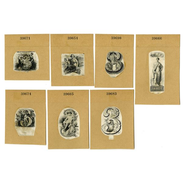NY. Rawdon, Wright, Hatch & Edison 'Numeral "3" Vignette Assortment, ND (1830s-1840s).