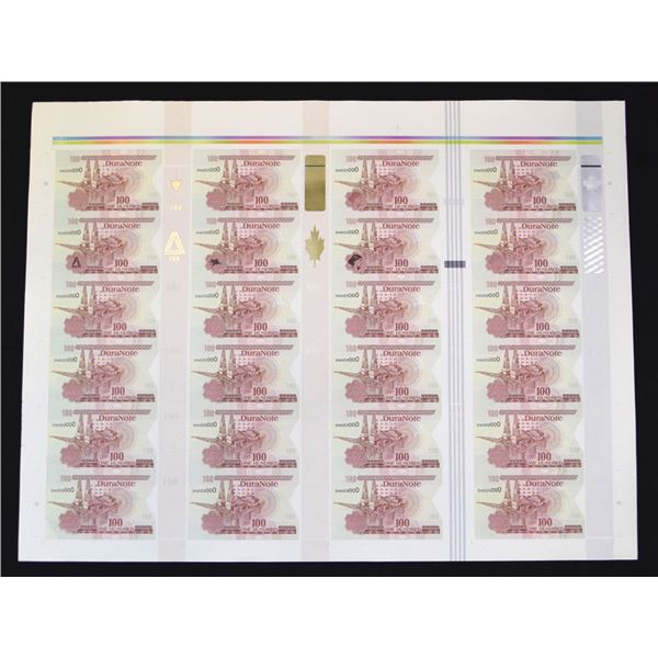 U.S. & Canada. DuraNote Uncut Sheet of 24 Banknotes, ND (ca. 1989 to 1994), with Different DuraNote 