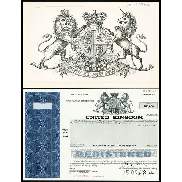 U.K., Government of the United Kingdom, 1978 Registered Bond with Unique Original Artwork by SC-USBN