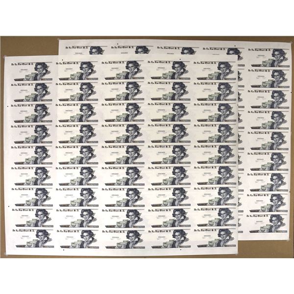 U.K. & Italy. De La Rue Giori, ND (ca.2000s), Lot of 2 Uncut Sheets of 45 note each of Advertising T