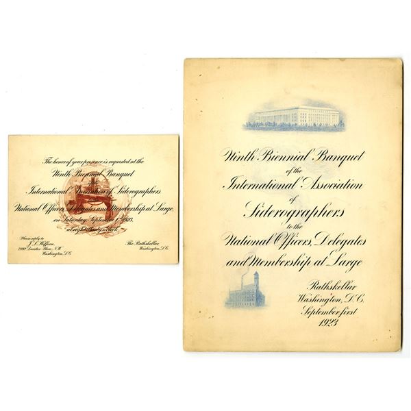 D.C. International Association of Siderographers, 1923, Banquet Program and Invitation.