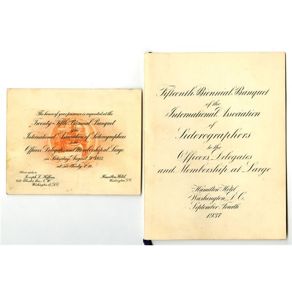 D.C. International Association of Siderographers, 1937, Banquet Program and 1957, Invitation.