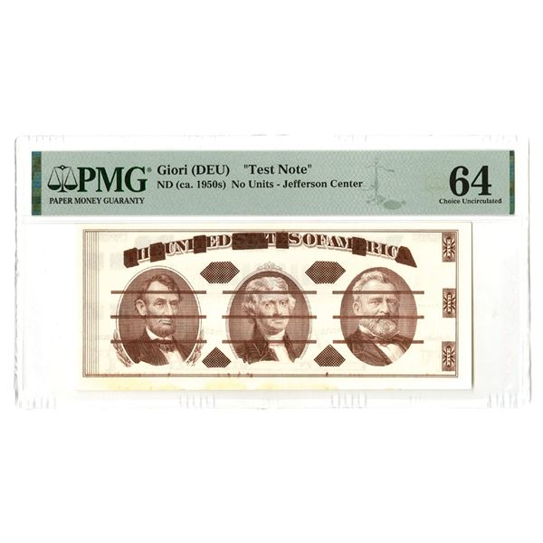 D.C. Giori Test Note, (DEU), ND (ca. 1950s) Jefferson Center "Test Note"