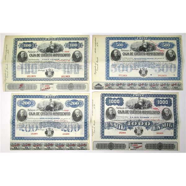 Chile. Caja de Credito Hipotecario, ND (1904), Specimen Coupon Bond Quartet.
