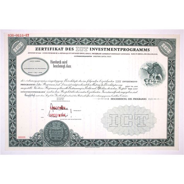 Switzerland. ICT Investment Program, 1967, Specimen Certificate