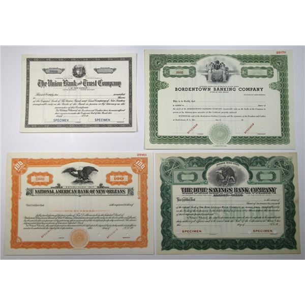 Louisiana, Connecticut, Ohio, and New Jersey Banking Specimen Stock Certificate Quartet, ca.1920-195