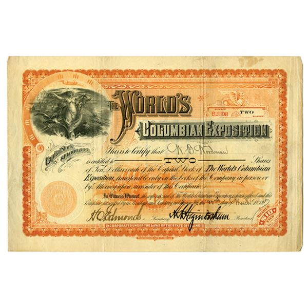 IL. World's Columbian Exposition, 1897, I/U Stock Certificate.