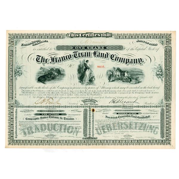 Franco-Texan Land Co., 1876 English & French I/U Share Certificate