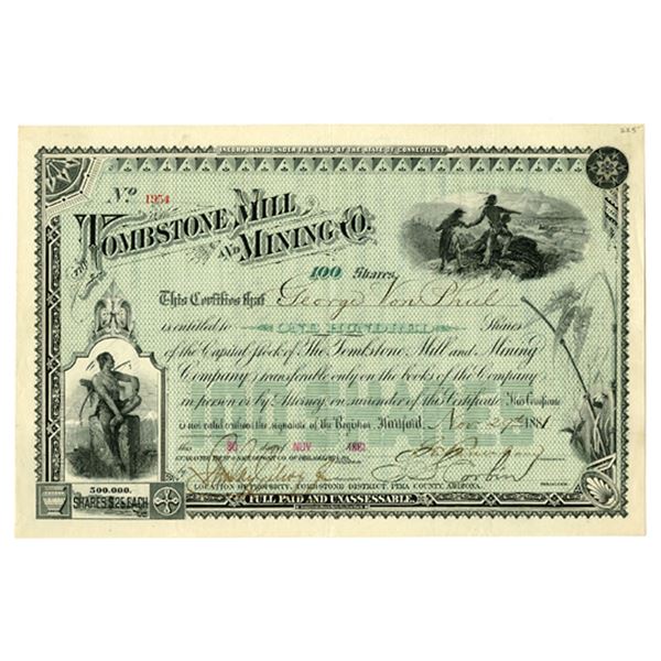 AZ. Tombstone Mill and Mining Co., 1881, I/U Stock Certificate.