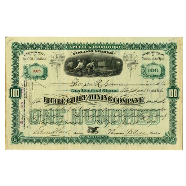 CO. Little Chief Mining Company, 1879 I/U Stock Certificate