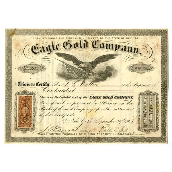 CO. Eagle Gold Company, 1866 I/U Stock Certificate