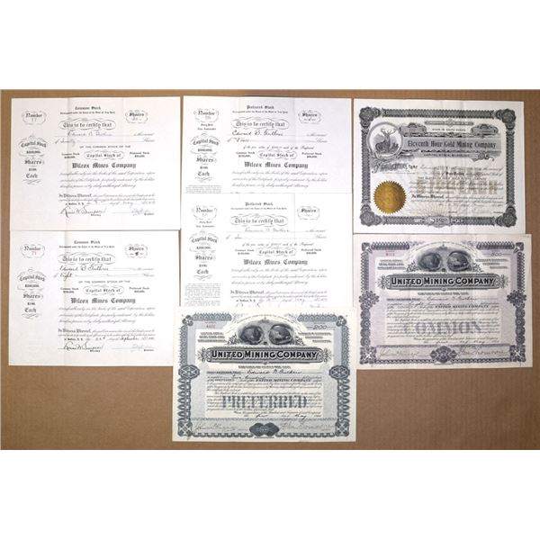 Western Mining Collection of I/U Stock Certificates, 1905 to 1910
