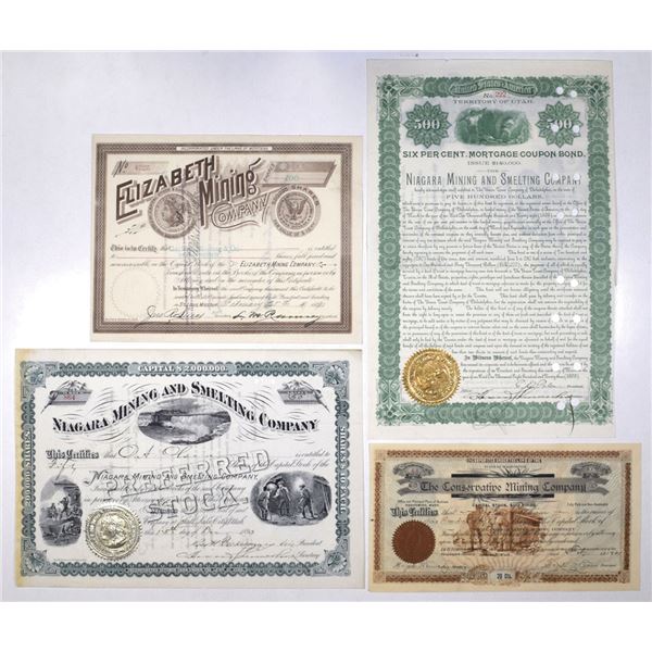 Washington, Utah and Montana Mining Collection of I/U & I/C Stock and Bond Certificates, 1890 to 190