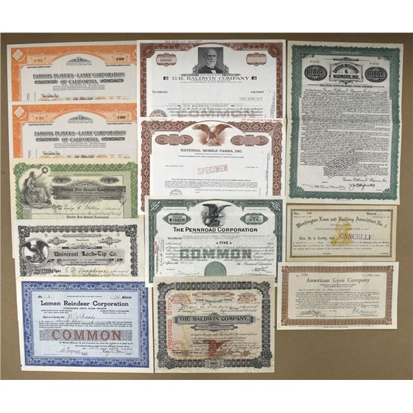 Aviation, Railroad, and Specimen Stock Certificate Assortment, 1904 to 1969.