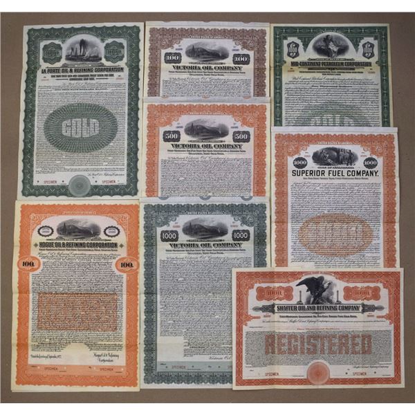 WV. PA. DE., Oil Company Specimen Bond Assortment, ca.1910 to 1925