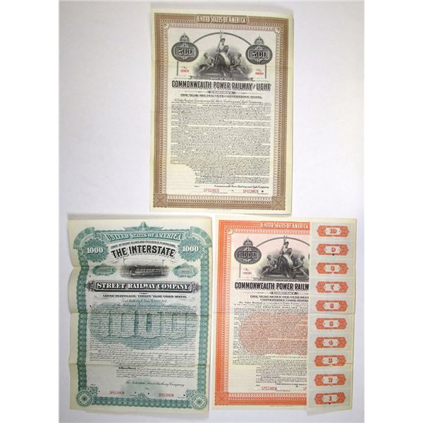 ME, RI. Interstate Street Railway Co. and Commonwealth Power and Light Co., 1892 to 1918 Specimen Go
