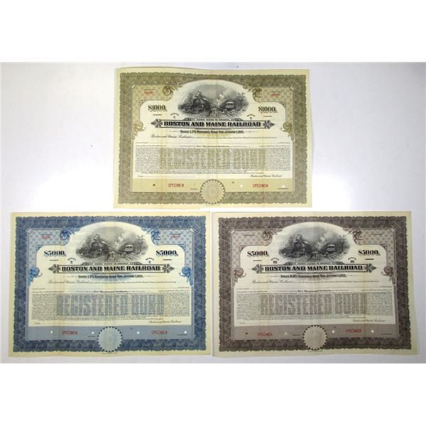 MA, NH, ME, NY. Boston and Maine Railroad, 1921 to 1923 Specimen Registered Gold Bond Trio