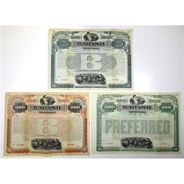 Wabash Railroad Co., 1889 (1899 to 1905), Specimen Registered Bond Trio.