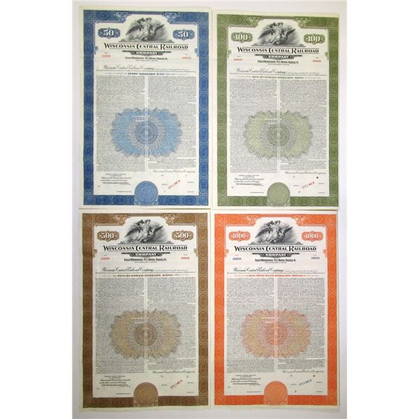 MN. & WI.. Wisconsin Central Railroad Co., 1954, Specimen 4% Series A  First Mortgage Coupon Bond Qu