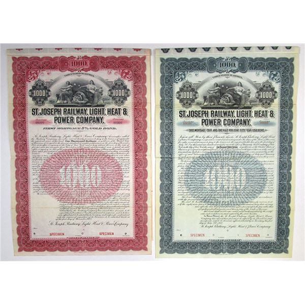 MO. St. Joseph Railway, Light, Heat & Power Co., 1901 and 1902, Specimen Gold Coupon Bond Pair