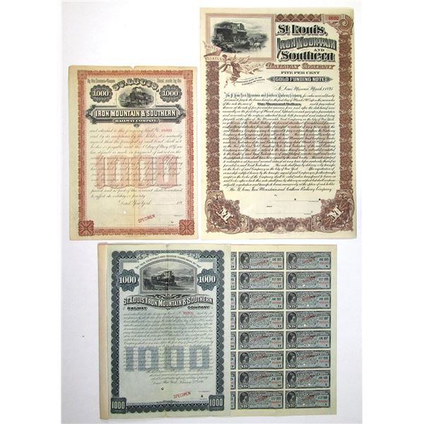 MO. & AR. St. Louis, Iron Mountain & Southern Railway Co., 1895, Specimen Bond Trio