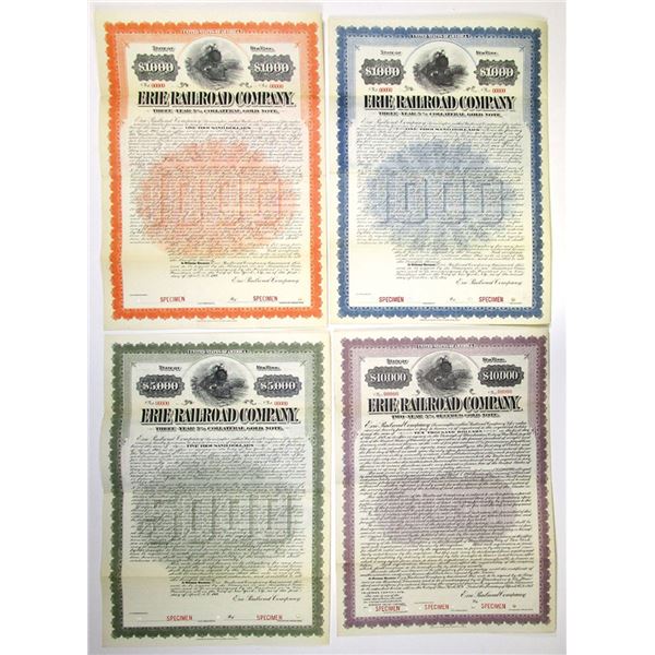 NY. Erie Railroad Co., 1911 to 1917, Specimen Gold Coupon Bond Quartet.
