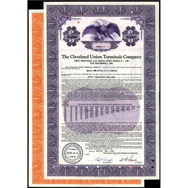 OH. Cleveland Union Terminals Co,  Issued Coupon Bond Pair.