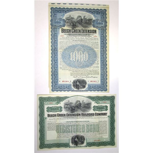 PA. Beech Creek Extension Railroad Co., 1905, Specimen Registered and Coupon Gold Bond Pair