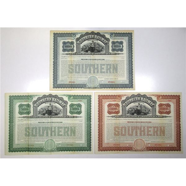 VA. Southern Railway Co., Mobile & Ohio Collateral. 1901, Specimen Registered Gold Bond Trio