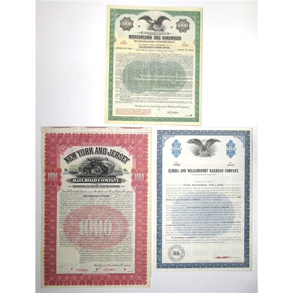 WV, PA, & NY. North-Eastern States Railroad Specimen Bond Trio, 1902 to 1963
