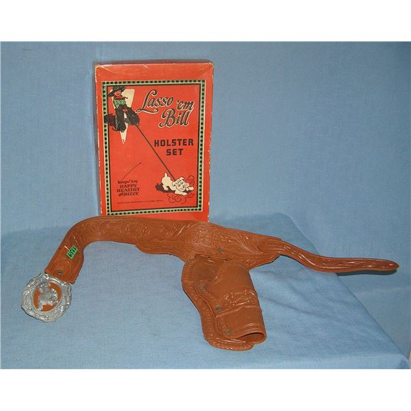 Vintage cap gun holster, belt buckle with pictural box