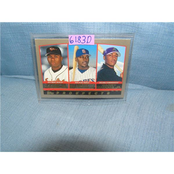 Triple rookie card includes Tim Raines, Jr., Gary Maddox Jr. and Gary Matthews Jr