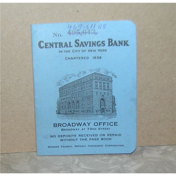 Central Savings Bank savings book circa 1950's